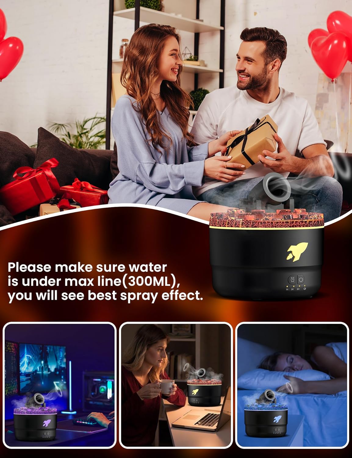 Cannon Blast Turret Humidifier Silent Diffuser with Colorful LED Lights