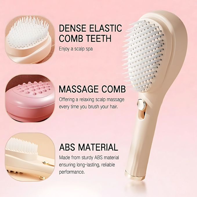 Hair Comb, Cleaning Comb/Brush, Self Cleaning and Massager Brush (PACK OF 2 )