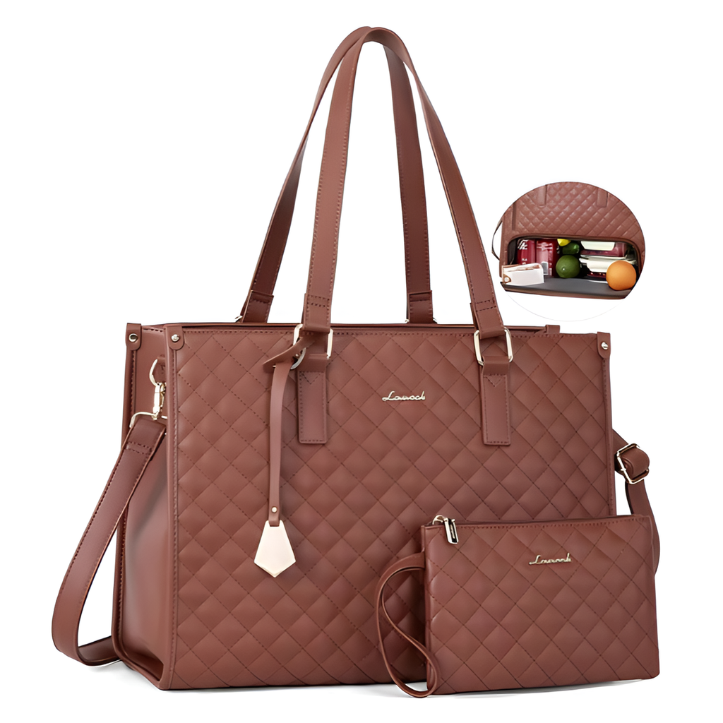 Quilted Luxe Tote – 3-in-1 Lunch, Laptop & Style Bag