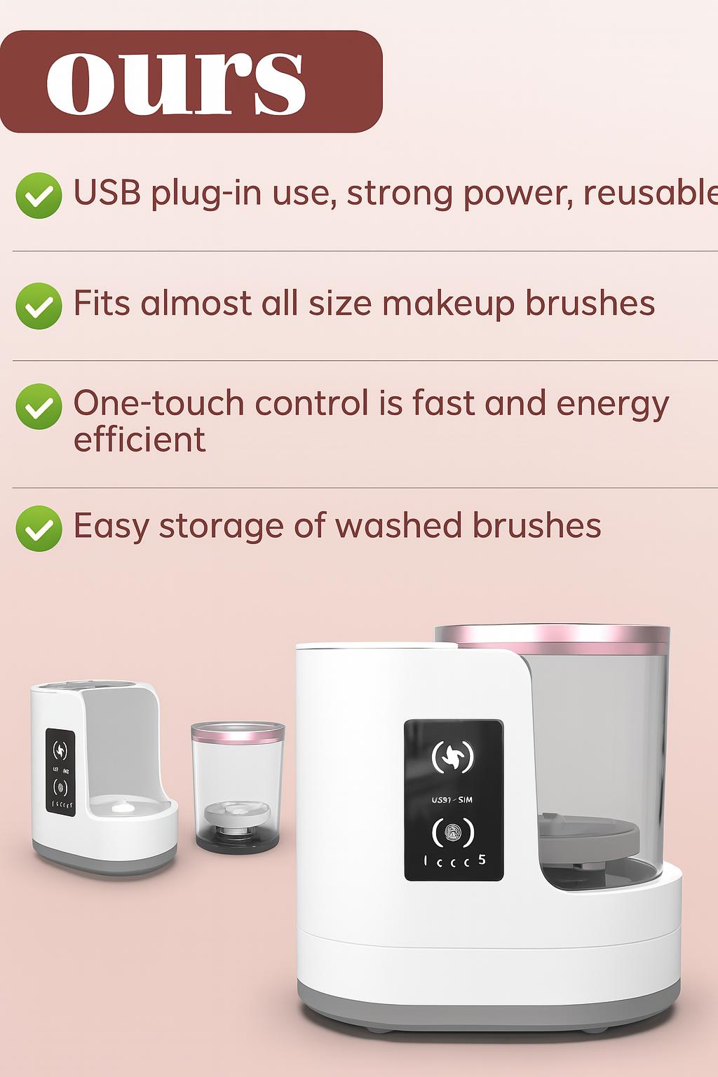 3-in-1 Electric Makeup Brush Cleaner & Dryer – USB Portable, Fits All Brush