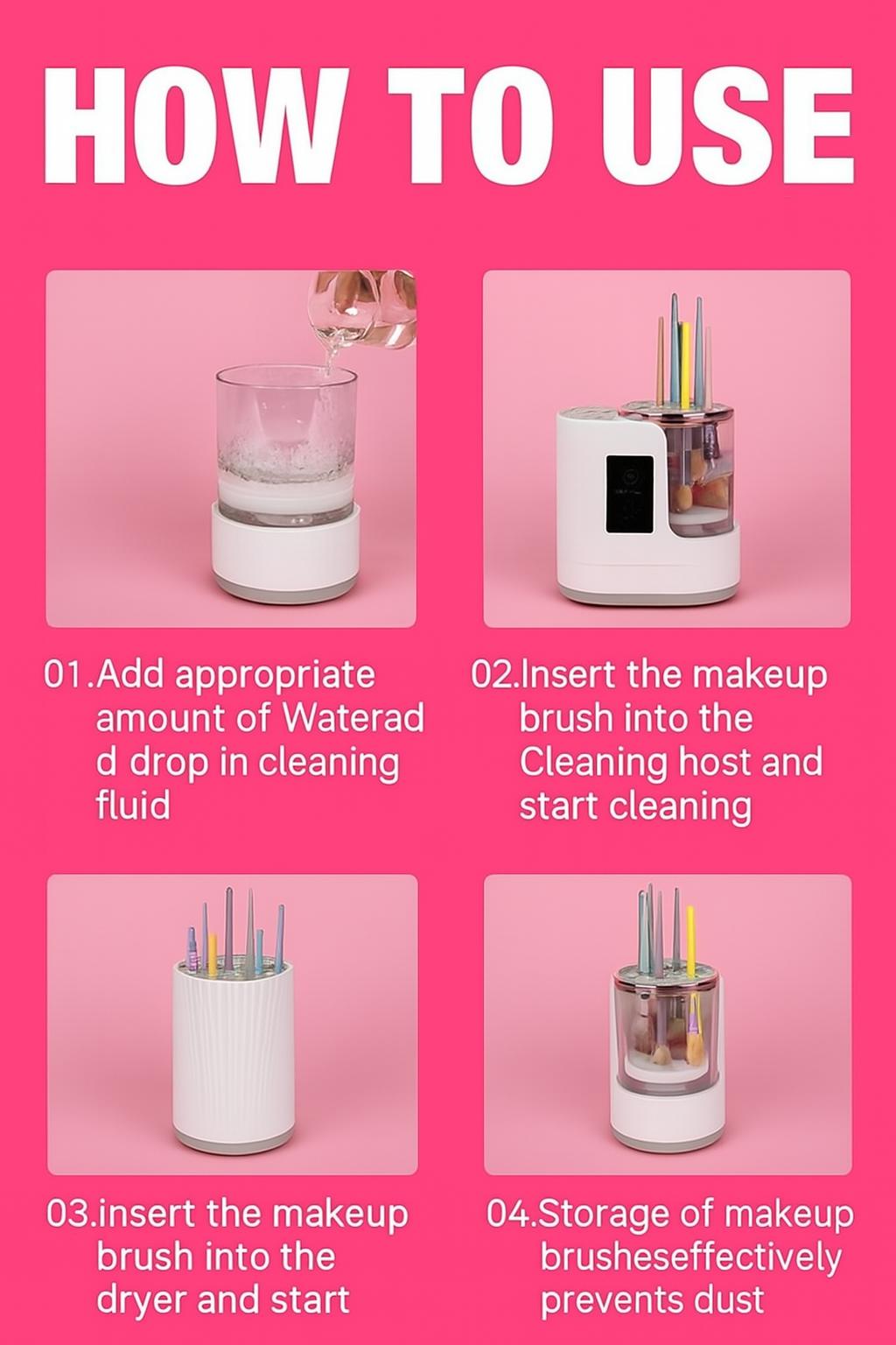 3-in-1 Electric Makeup Brush Cleaner & Dryer – USB Portable, Fits All Brush