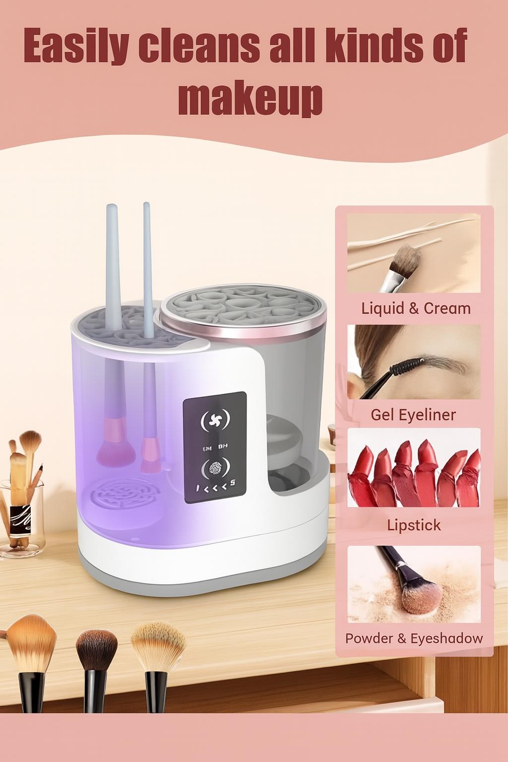 3-in-1 Electric Makeup Brush Cleaner & Dryer – USB Portable, Fits All Brush